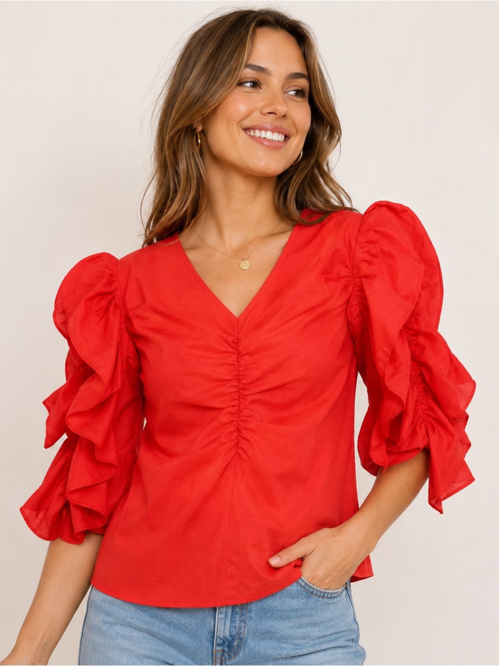 🆕H&M Georgette Red Blouse Medium